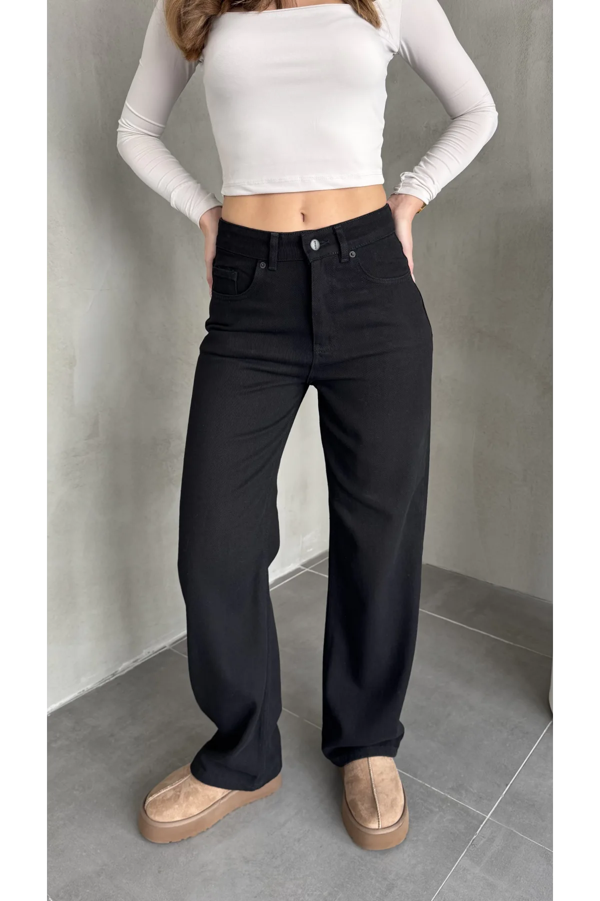 Siyah Baggy Geniş Paça Yüksek Bel Wide Leg Jean Kot Pantolon