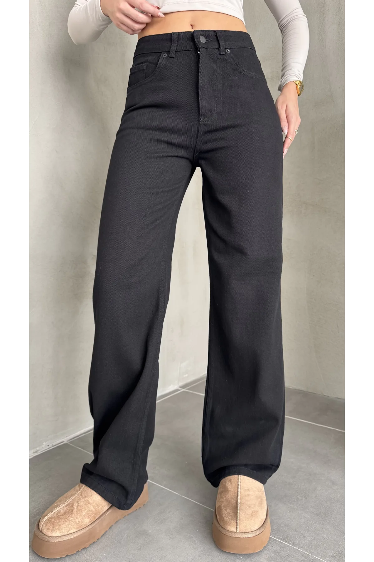 Siyah Baggy Geniş Paça Yüksek Bel Wide Leg Jean Kot Pantolon