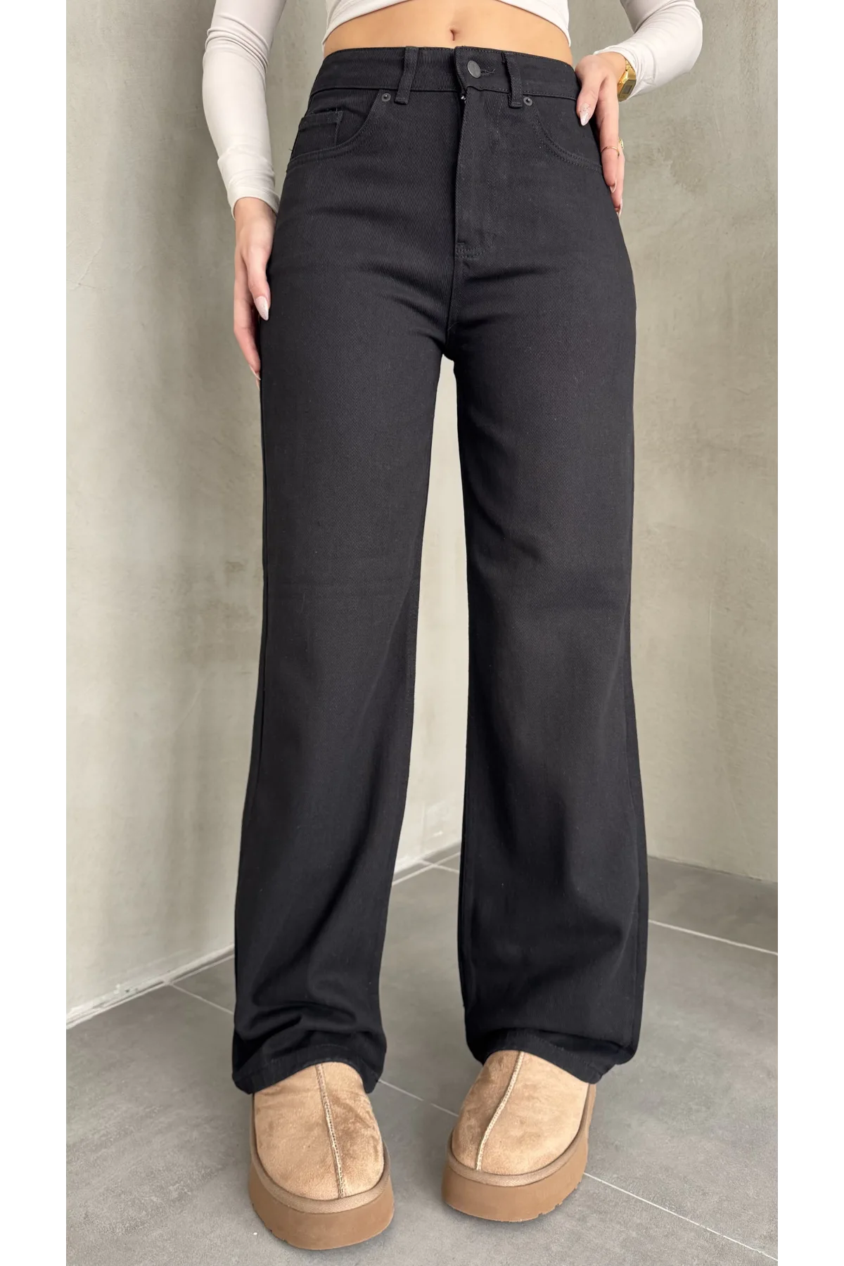 Siyah Baggy Geniş Paça Yüksek Bel Wide Leg Jean Kot Pantolon