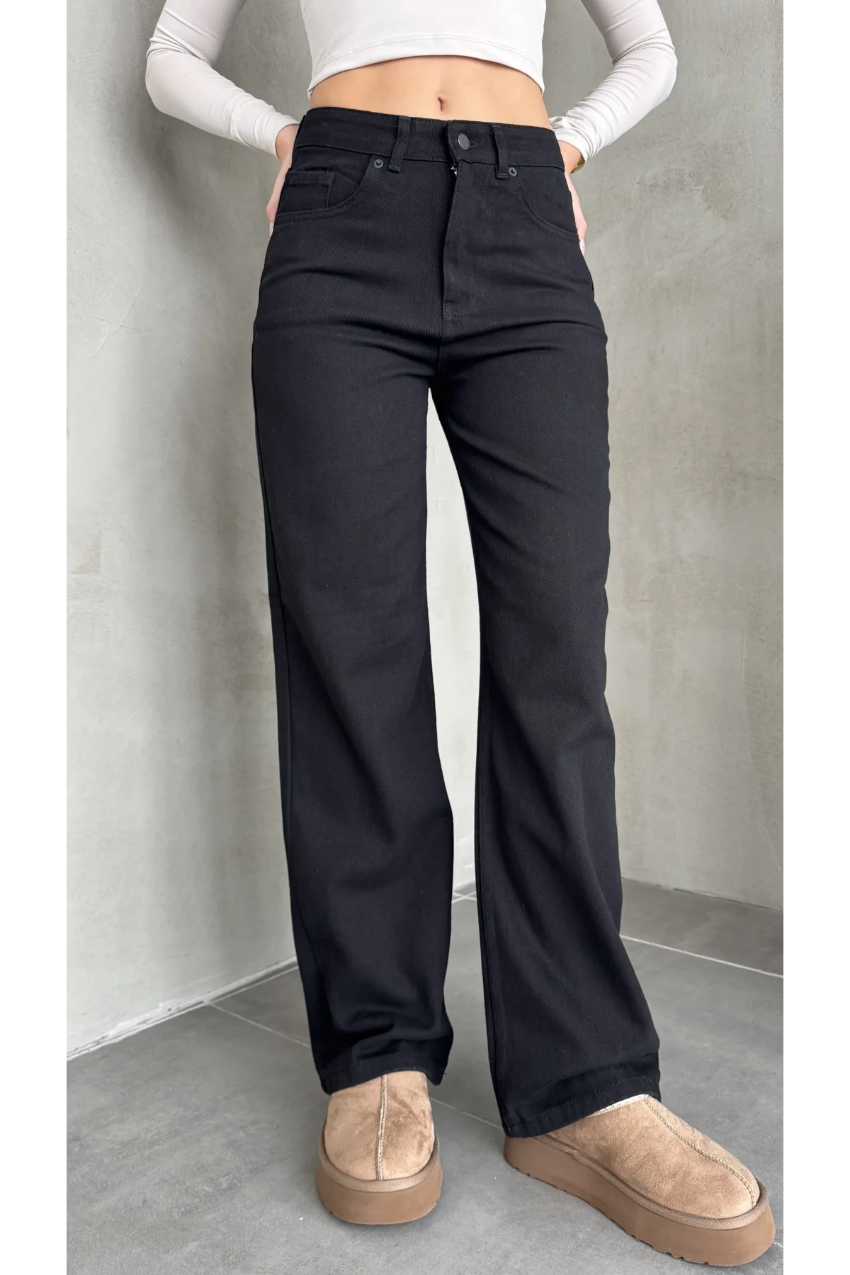 Siyah Baggy Geniş Paça Yüksek Bel Wide Leg Jean Kot Pantolon