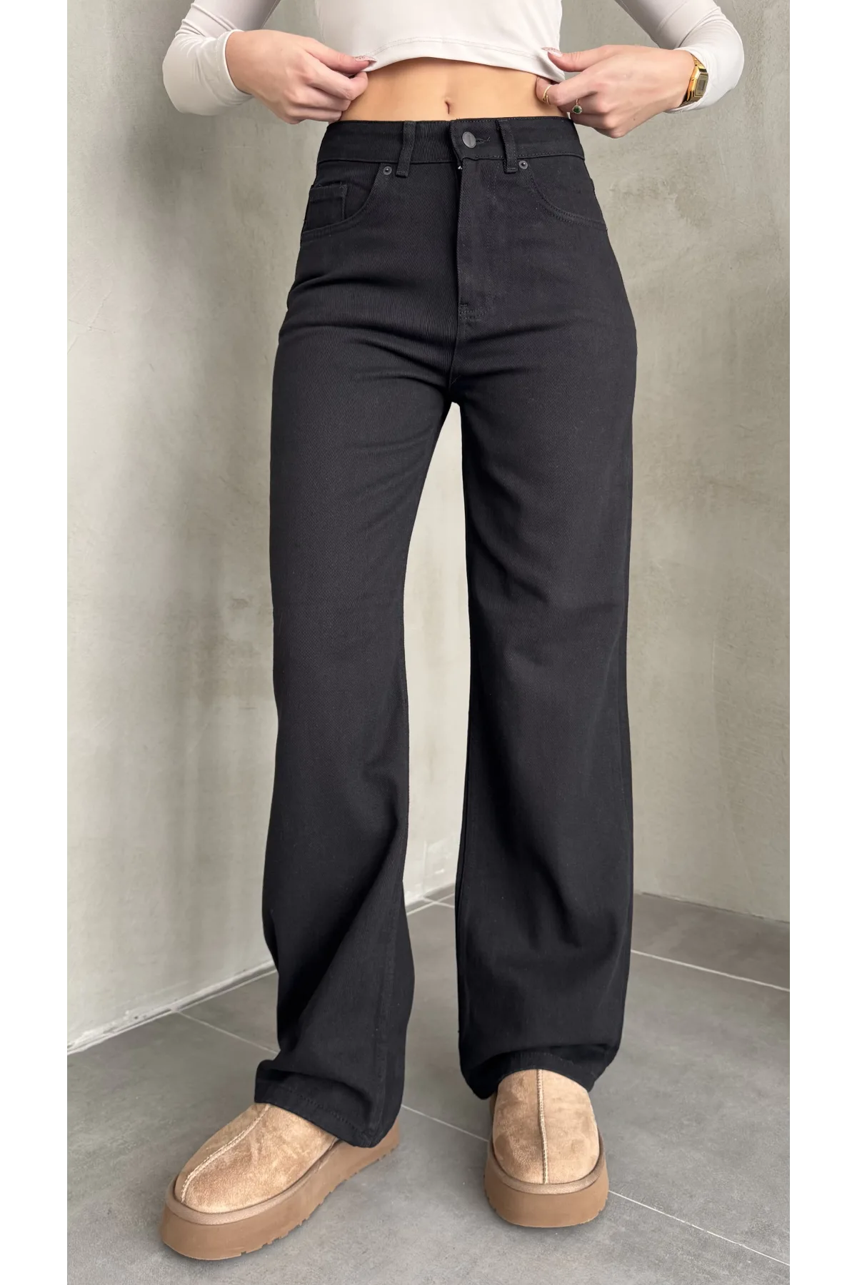 Siyah Baggy Geniş Paça Yüksek Bel Wide Leg Jean Kot Pantolon