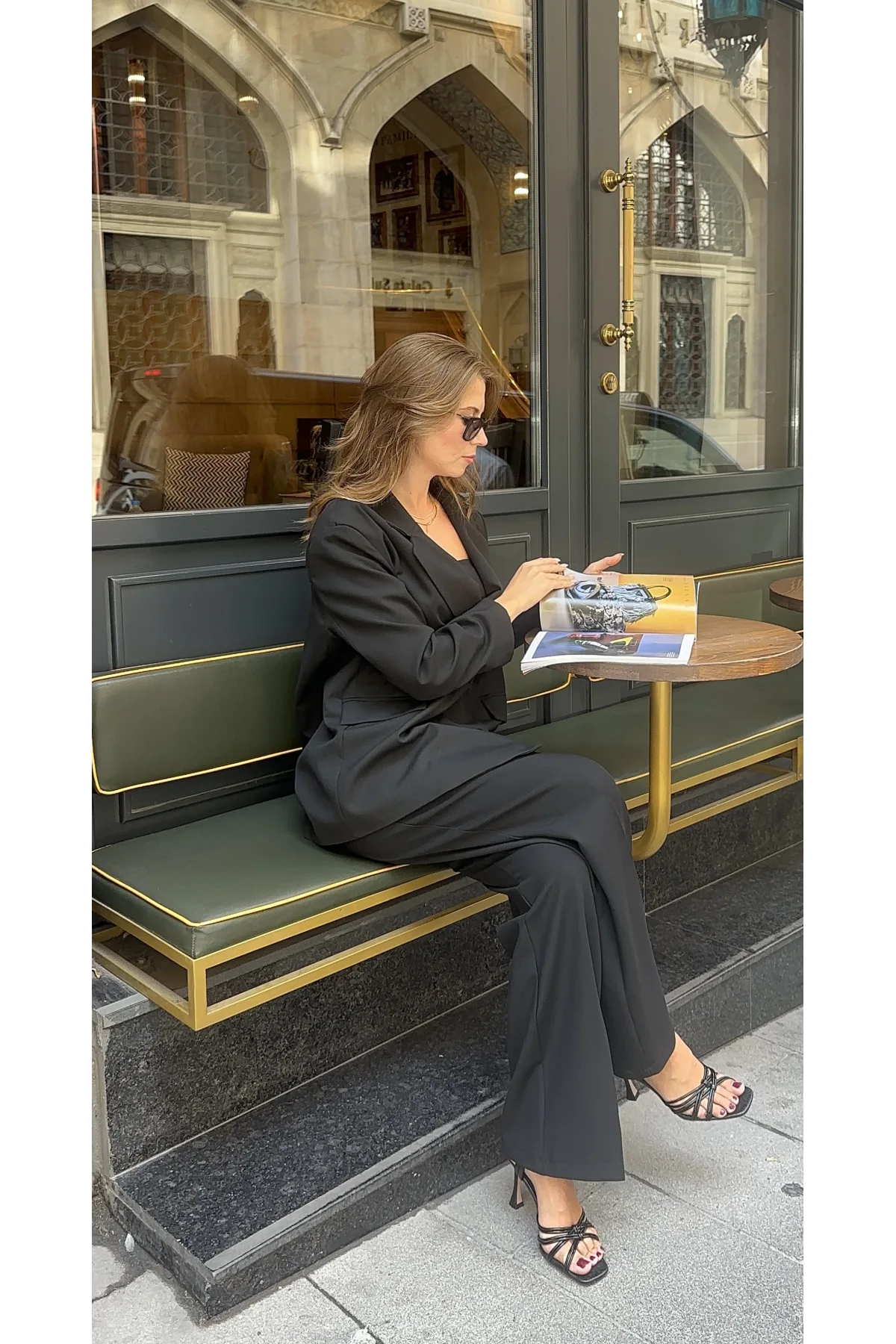 Siyah Oversize Kruvaze Ceket Tam Kalıp Palazzo Pantolon Viskon Premium İkili Takım
