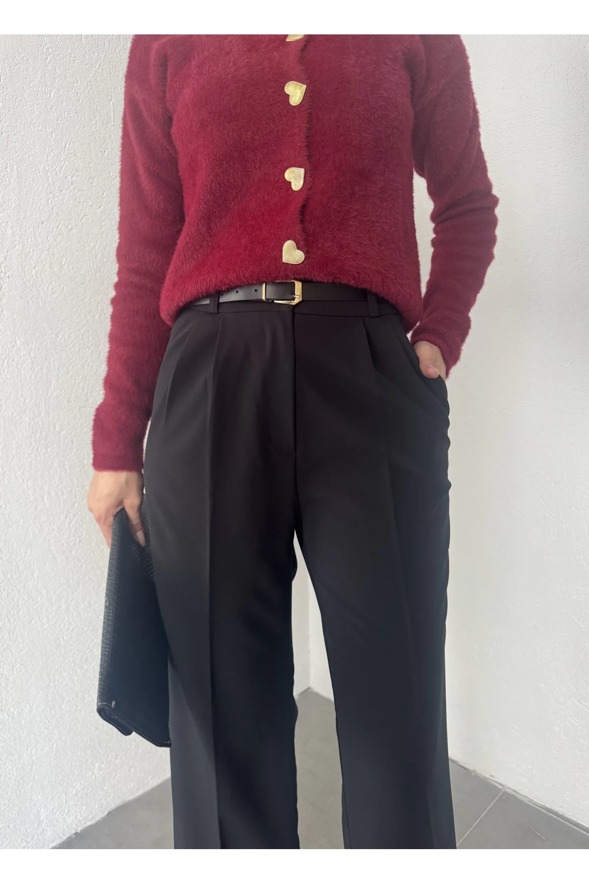 Siyah Pileli Tam Kalıp Bel Oturtmalı Geniş Paça Palazzo Pantolon