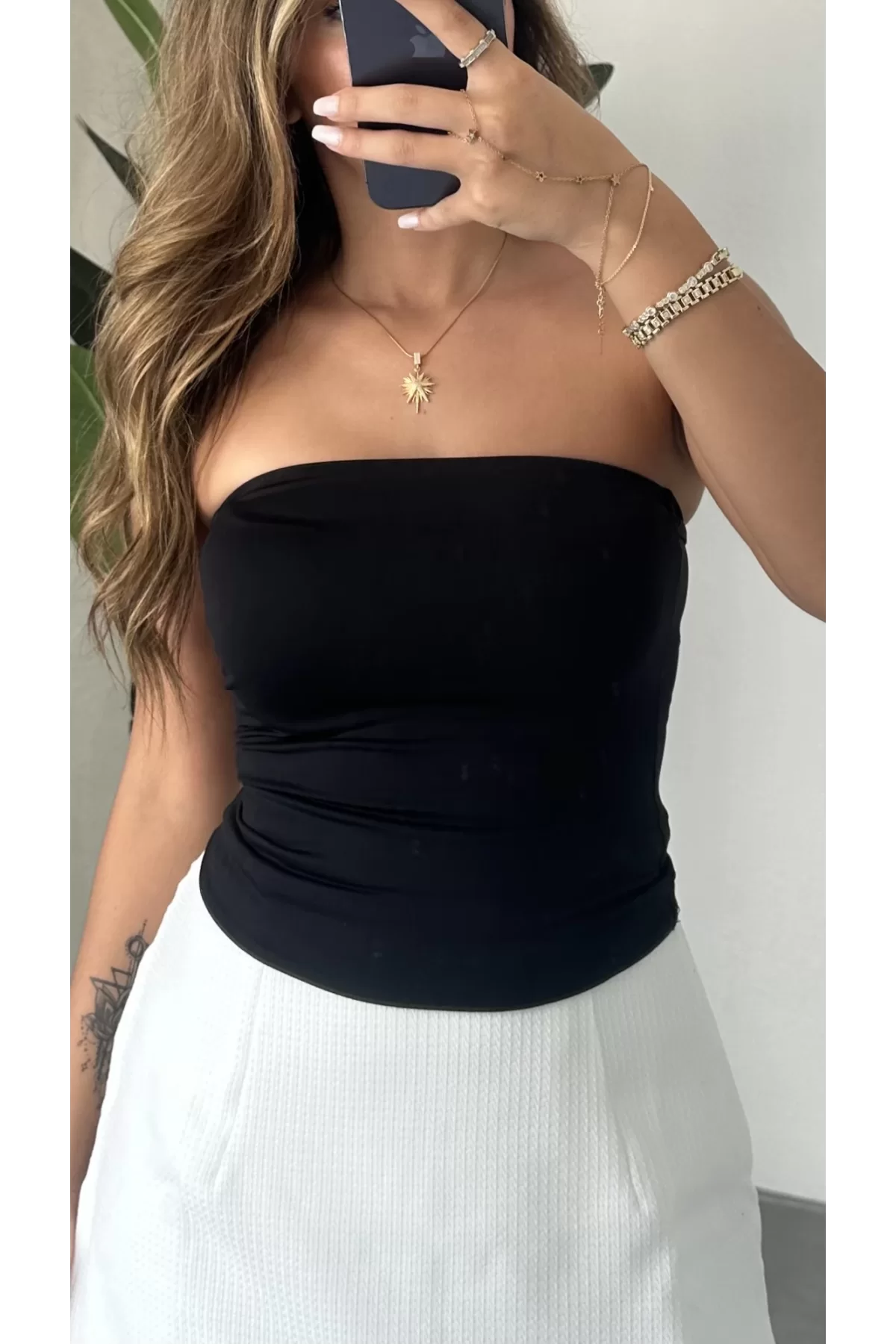 Siyah Straplez Crop Top