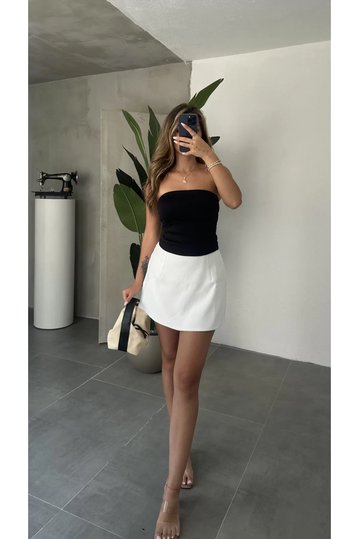 Siyah Straplez Crop Top