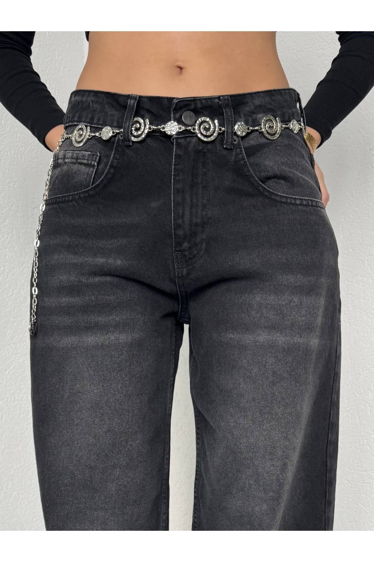 Siyah Yıkamalı Süper Baggy Ektra Geniş Paça Yüksek Bel Jean Kot Pantolon