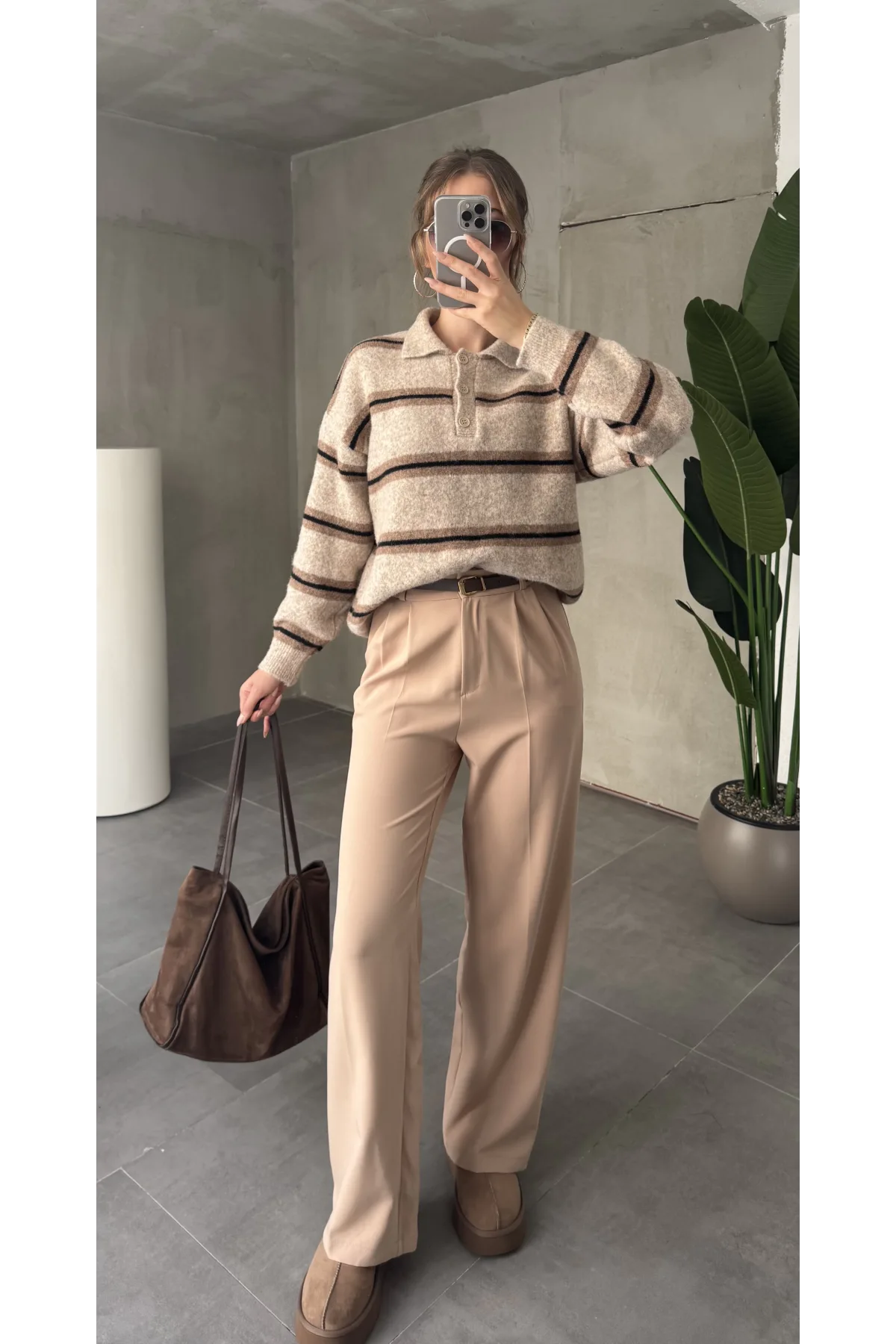 Vizon Pileli Tam Kalıp Bel Oturtmalı Geniş Paça Palazzo Pantolon