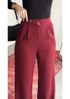 Kadın Bordo Yüksek Bel Pileli Bol Paça Beli Lastikli Kore Model Kumaş Pantolon