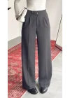 Kadın Antrasit Yüksek Bel Pileli Bol Paça Beli Lastikli Kore Model Kumaş Pantolon