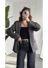 Kadın Antrasit Oversize Blazer Ceket Tek Düğmeli Klasik Ofis Ceketi Şık Günlük Kumaş Ceket