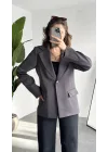 Kadın Antrasit Oversize Blazer Ceket Tek Düğmeli Klasik Ofis Ceketi Şık Günlük Kumaş Ceket