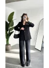 Kadın Siyah Oversize Blazer Ceket Tek Düğmeli Klasik Ofis Ceketi Şık Günlük Kumaş Ceket