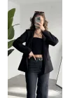 Kadın Siyah Oversize Blazer Ceket Tek Düğmeli Klasik Ofis Ceketi Şık Günlük Kumaş Ceket