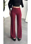Kadın Bordo Yüksek Bel Bol Paça Kumaş Pantolon Toparlayıcı Ofis Günlük Şık Palazzo Pantolon