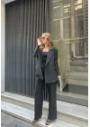 Kadın Siyah Oversize Kruvaze Blazer Ceket Çift Düğmeli Ofis Şık Klasik Ceket