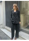 Kadın Siyah Oversize Kruvaze Blazer Ceket Çift Düğmeli Ofis Şık Klasik Ceket