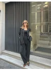 Kadın Siyah Oversize Kruvaze Blazer Ceket Çift Düğmeli Ofis Şık Klasik Ceket