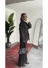 Kadın Kahve Viral Kot Takım Oversize Gömlek Wide Leg Pantolon Kemerli Jean İkili Set