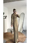 Kadın Haki Blazer Ceket Pantolon Takım Kemer Detaylı