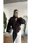 Kadın Kahverengi Şal Yaka Drapeli Bluz Uzun Kollu Şık Ofis Bluz