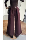 Kadın Bordo Gizli Kemerli Ekstra Bol Wide Leg Pantolon Yüksek Bel