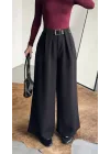 Kadın Siyah Gizli Kemerli Ekstra Bol Wide Leg Pantolon Yüksek Bel