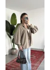 Kadın Vizon Oversize Modal Tensel Kumaş Gömlek Uzun Kollu Salaş Kesim Düğmeli Günlük Şık Gömlek