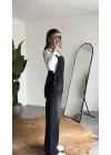 Kadın Siyah Yıkamalı Jean Tulum Askılı Denim Salopet Pantolon Günlük Rahat Şık Tulum