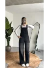 Kadın Siyah Yıkamalı Jean Tulum Askılı Denim Salopet Pantolon Günlük Rahat Şık Tulum