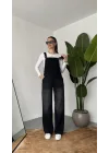 Kadın Siyah Yıkamalı Jean Tulum Askılı Denim Salopet Pantolon Günlük Rahat Şık Tulum