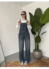 Kadın Yeşil Yıkamalı Jean Tulum Askılı Denim Salopet Pantolon Günlük Rahat Şık Tulum