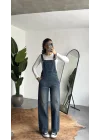 Kadın Yeşil Yıkamalı Jean Tulum Askılı Denim Salopet Pantolon Günlük Rahat Şık Tulum