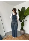 Kadın Yeşil Yıkamalı Jean Tulum Askılı Denim Salopet Pantolon Günlük Rahat Şık Tulum