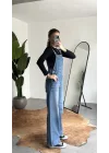 Kadın Mavi Yıkamalı Jean Tulum Askılı Denim Salopet Pantolon Günlük Rahat Şık Tulum