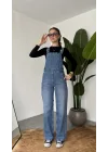 Kadın Mavi Yıkamalı Jean Tulum Askılı Denim Salopet Pantolon Günlük Rahat Şık Tulum