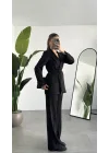 Kadın Siyah Pırıltılı Taşlı Takım Kadın Blazer Ceket Pantolon Takım Şık Ofis Kombin
