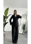 Kadın Siyah Pırıltılı Taşlı Takım Kadın Blazer Ceket Pantolon Takım Şık Ofis Kombin