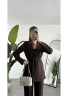 Kadın Kahverengi Pırıltılı Taşlı Takım Kadın Blazer Ceket Pantolon Takım Şık Ofis Kombin
