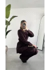 Kadın Bordo Pırıltılı Taşlı Takım Kadın Blazer Ceket Pantolon Takım Şık Ofis Kombin