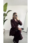 Kadın Bordo Pırıltılı Taşlı Takım Kadın Blazer Ceket Pantolon Takım Şık Ofis Kombin