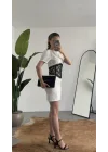 Kadın Beyaz Dantel Detaylı Mini Elbise Kısa Kollu, Bel Vurgulu, Şık & Abiye Elbise
