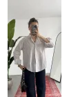 Kadın İnce Somon Çizgili Oversize Bel Hızası Salaş Kesim Uzun Kollu Ofis Gömlek