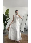 Kadın Beyaz Fisto İşlemeli Dantelli Astarlı Crop Bluz & Midi Etek Takım Yazlık Şık Kadın 2’li Set
