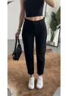 Kadın Siyah Yüksek Bel Mom Jean Pantolon Rahat Kalıp Günlük Denim