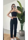 Kadın Siyah Yüksek Bel Mom Jean Pantolon Rahat Kalıp Günlük Denim
