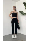Kadın Siyah Yüksek Bel Mom Jean Pantolon Rahat Kalıp Günlük Denim