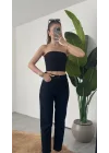 Kadın Siyah Yüksek Bel Mom Jean Pantolon Rahat Kalıp Günlük Denim