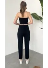 Kadın Siyah Yüksek Bel Mom Jean Pantolon Rahat Kalıp Günlük Denim