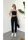 Kadın Siyah Yüksek Bel Mom Jean Pantolon Rahat Kalıp Günlük Denim