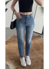 Kadın Açık Mavi Yüksek Bel Mom Jean Pantolon Rahat Kalıp Günlük Denim